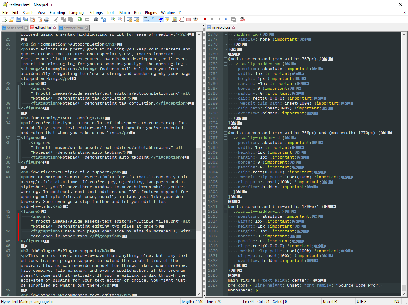 Notepad++ demonstrating editing two files at once
